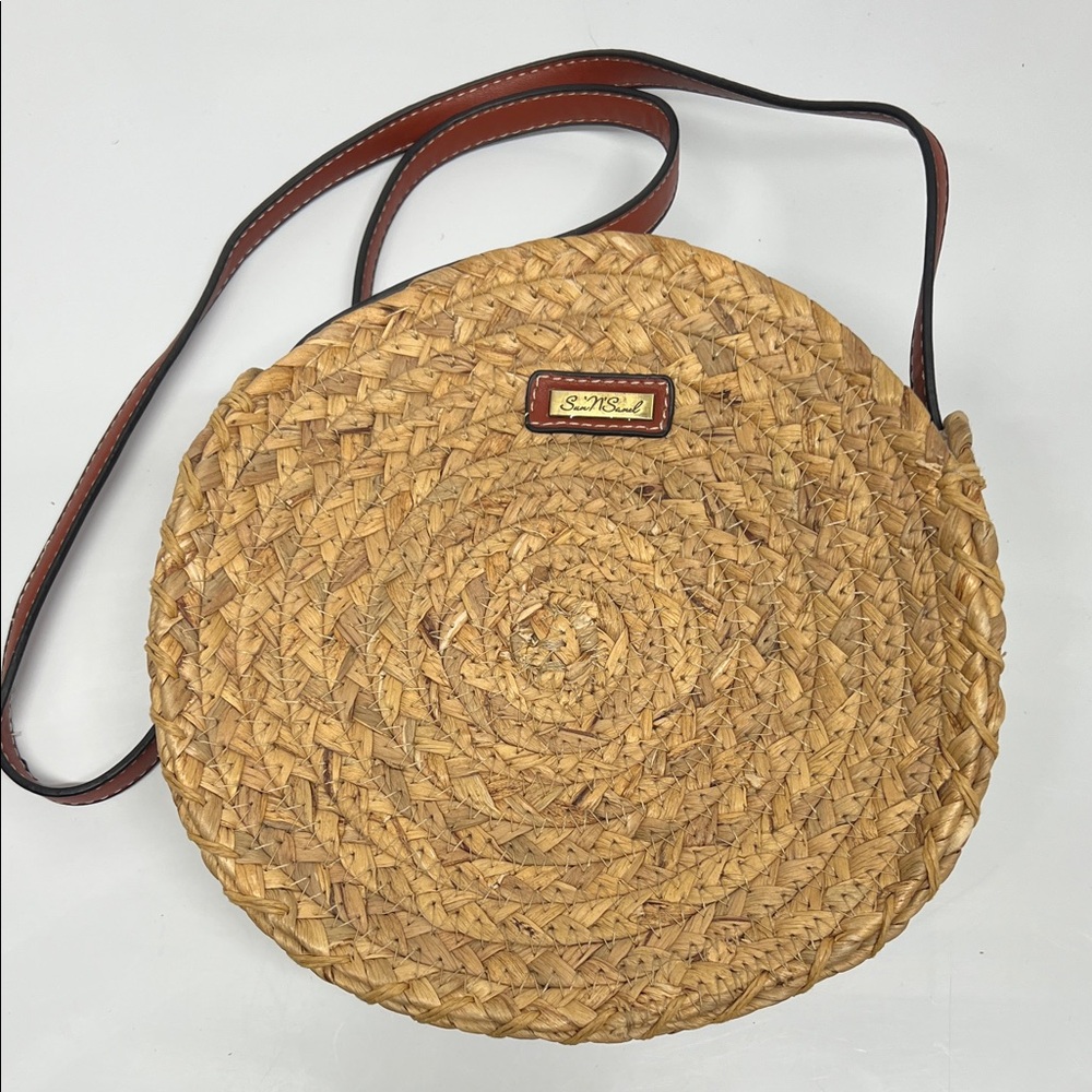 Boho Western Woven Straw Round Crossbody Bag – Rustic Tan